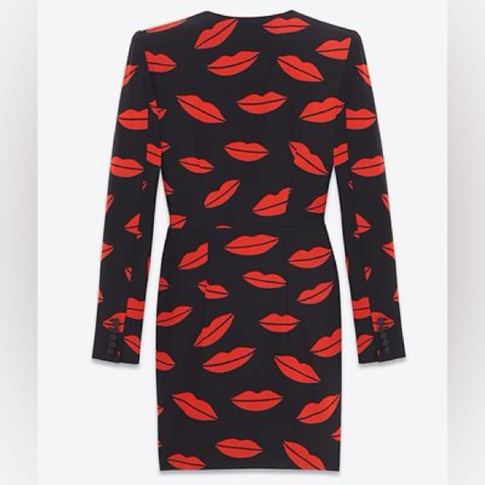 Saint Laurent Black and Red Lip Pattern Dress - Picture 7 of 14
